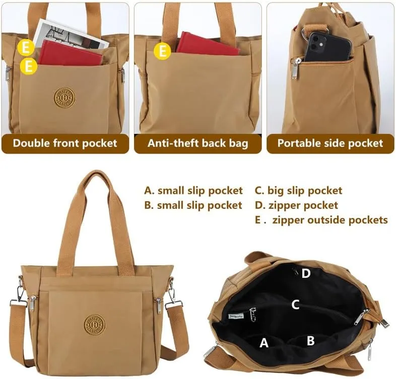 Women's Nylon Tote Bag with Zipper for Work or Travel