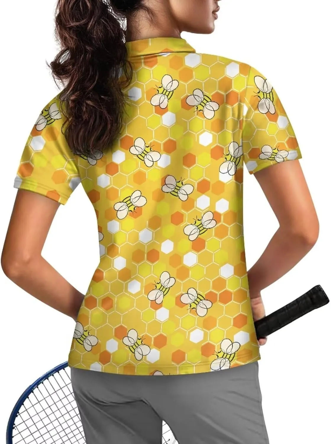 Women's Short Sleeve Golf Shirts Sun Protection Tops Quick Dry Athletic Tennis T-Shirt Quarter Zip Golf Tees XS-XXL