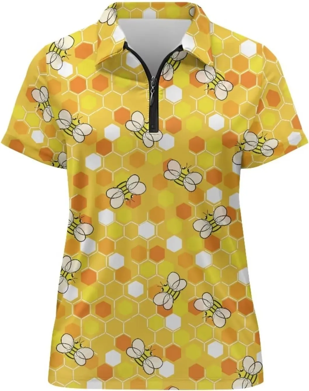 Women's Short Sleeve Golf Shirts Sun Protection Tops Quick Dry Athletic Tennis T-Shirt Quarter Zip Golf Tees XS-XXL