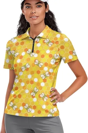 Women's Short Sleeve Golf Shirts Sun Protection Tops Quick Dry Athletic Tennis T-Shirt Quarter Zip Golf Tees XS-XXL