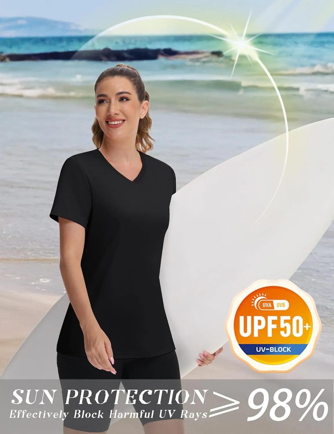 Women's Short Sleeve Shirts Workout Tops UPF 50  Sun Protectioin Quick Dry V Neck T Shirts Athletic
