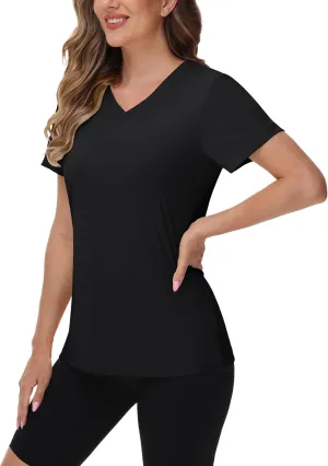 Women's Short Sleeve Shirts Workout Tops UPF 50  Sun Protectioin Quick Dry V Neck T Shirts Athletic