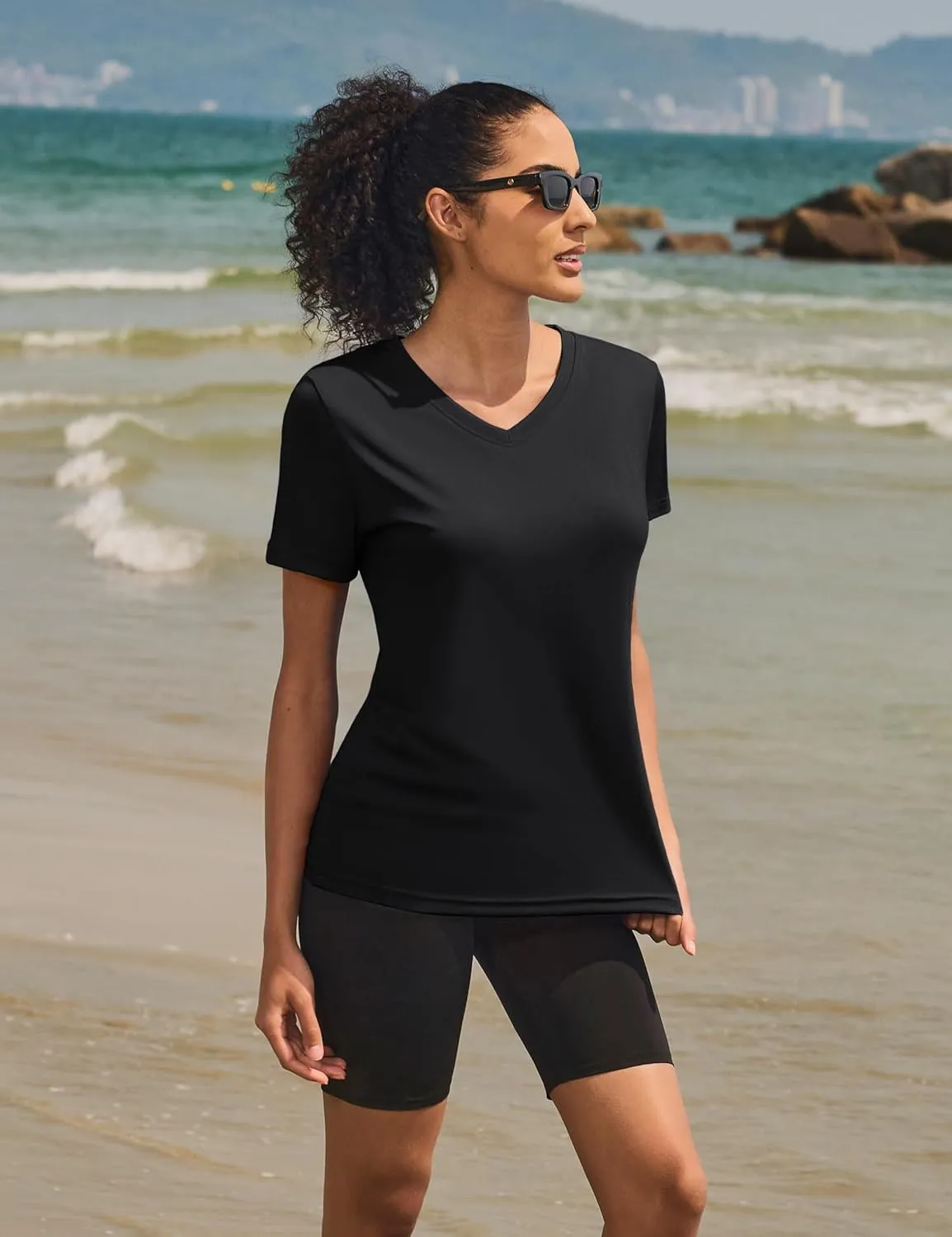 Women's Short Sleeve Shirts Workout Tops UPF 50  Sun Protectioin Quick Dry V Neck T Shirts Athletic
