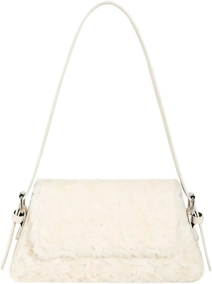 Women’s Shoulder Bag Designer Tote Bag Lightweight Top Handle Satchel Purse Faux Fur Handbag for Travel Work Shopping
