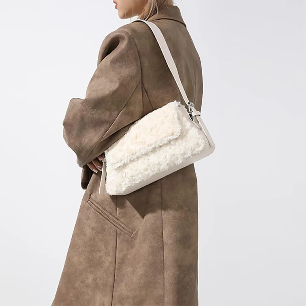 Women’s Shoulder Bag Designer Tote Bag Lightweight Top Handle Satchel Purse Faux Fur Handbag for Travel Work Shopping