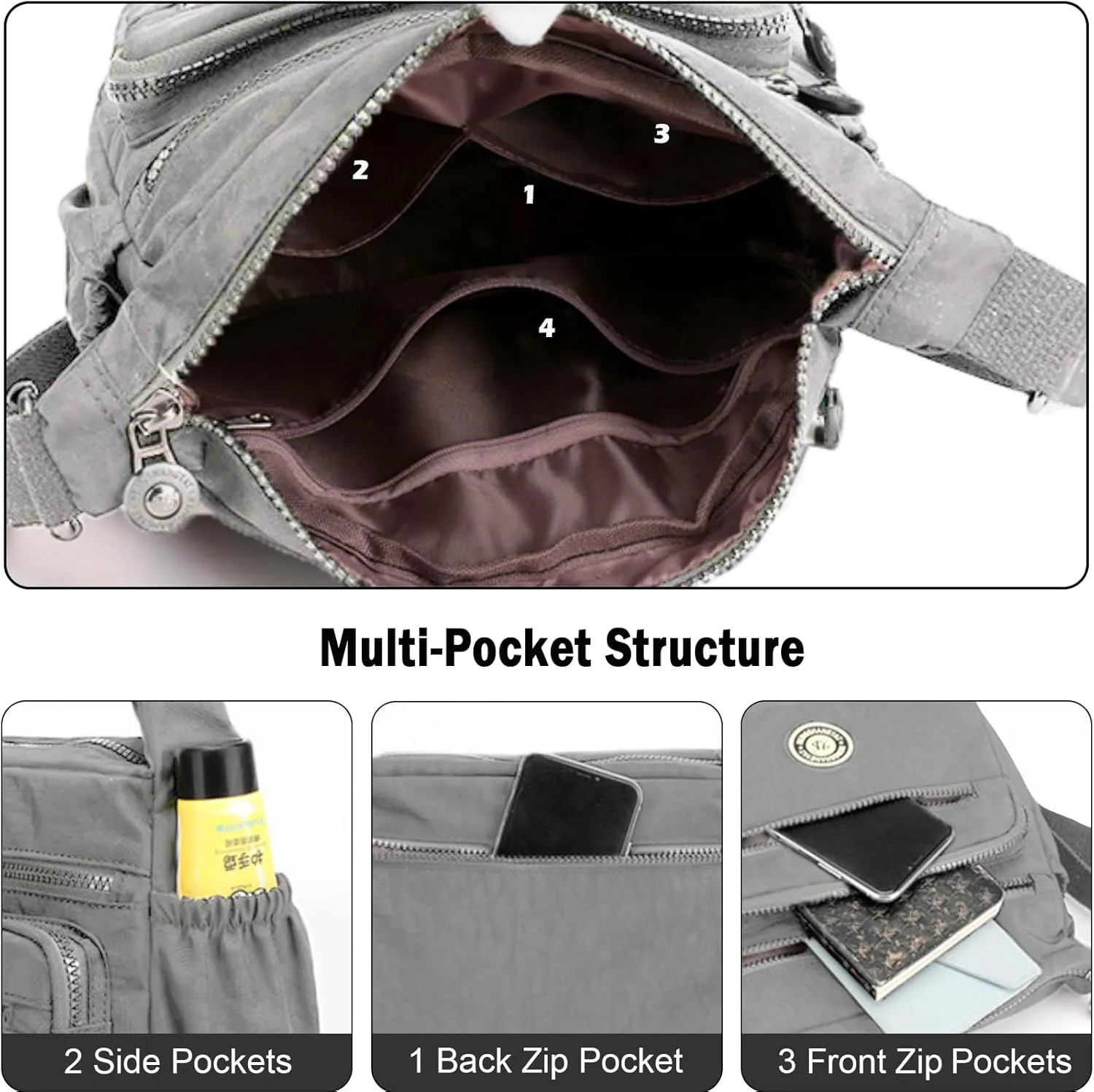 Women's Shoulder Bags Multi-Pocket Casual Crossbody Bag Handbags Waterproof Nylon Messenger Travel Bags Ladies Tote