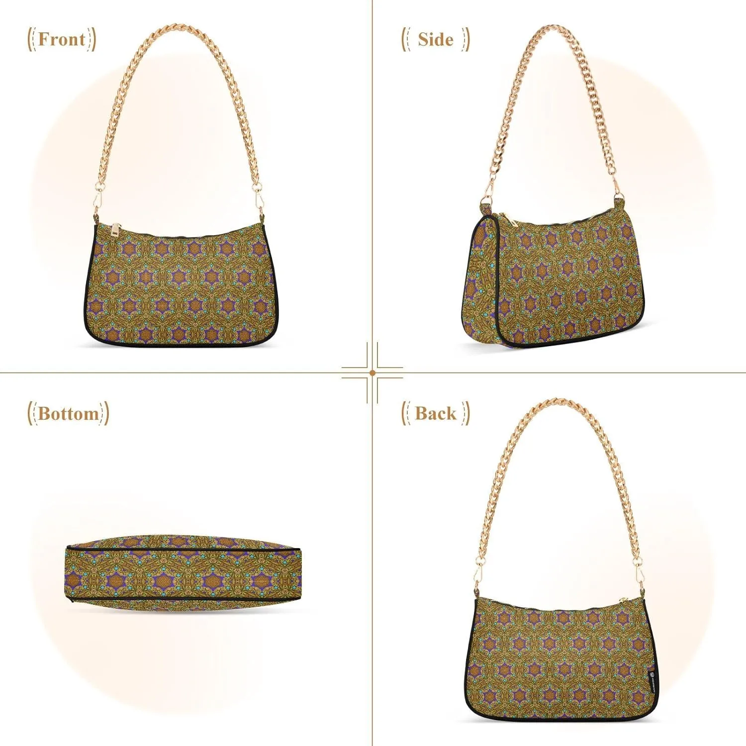Women's Shoulder Handbags Chain Shoulder Brace for Women Bag Vintage Print Ladies Vacation Handbags Tote Purse,Multi1