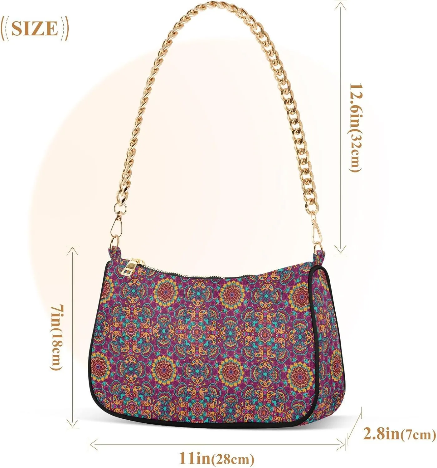Women's Shoulder Handbags Chain Shoulder Brace for Women Bag Vintage Print Ladies Vacation Handbags Tote Purse,Multi1