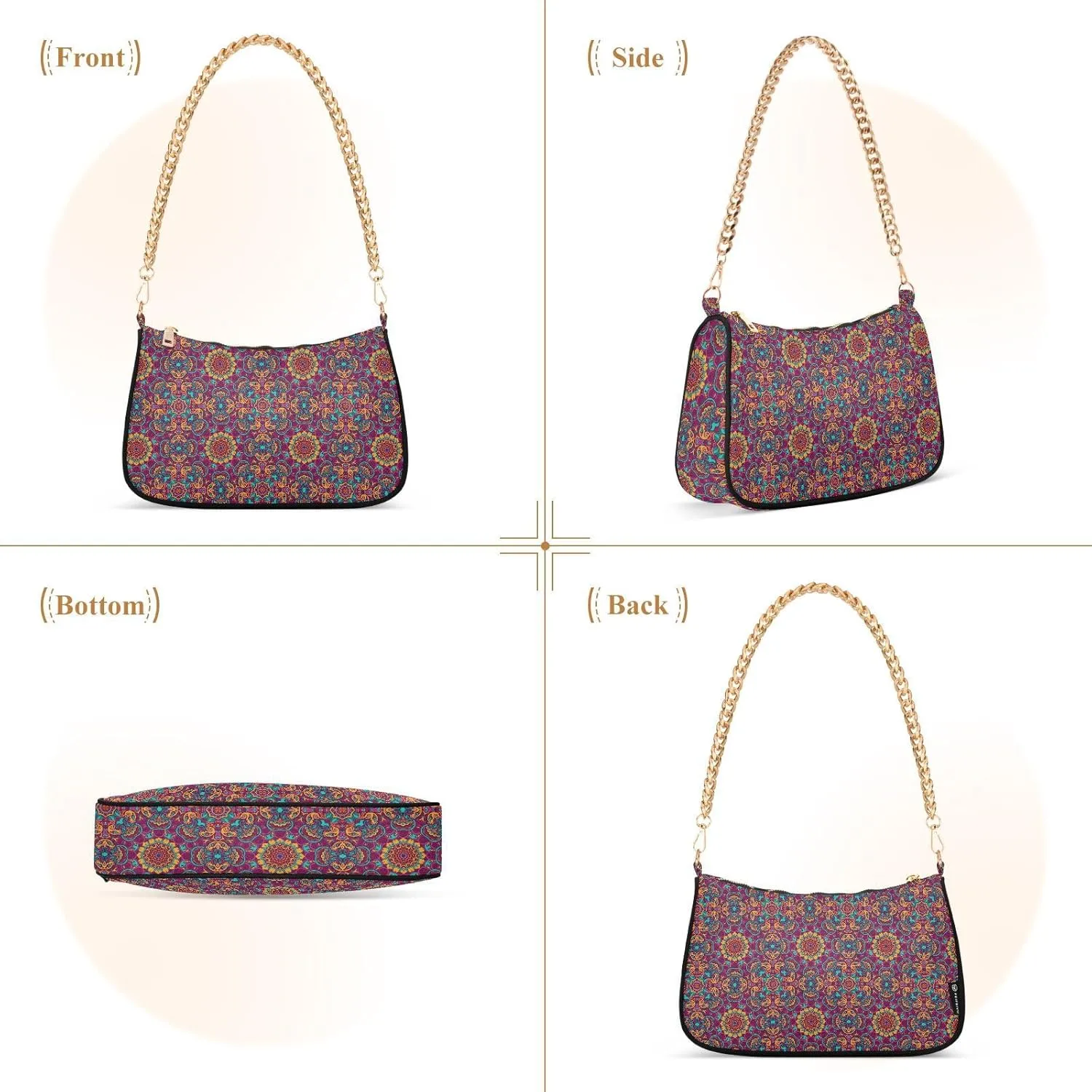 Women's Shoulder Handbags Chain Shoulder Brace for Women Bag Vintage Print Ladies Vacation Handbags Tote Purse,Multi1