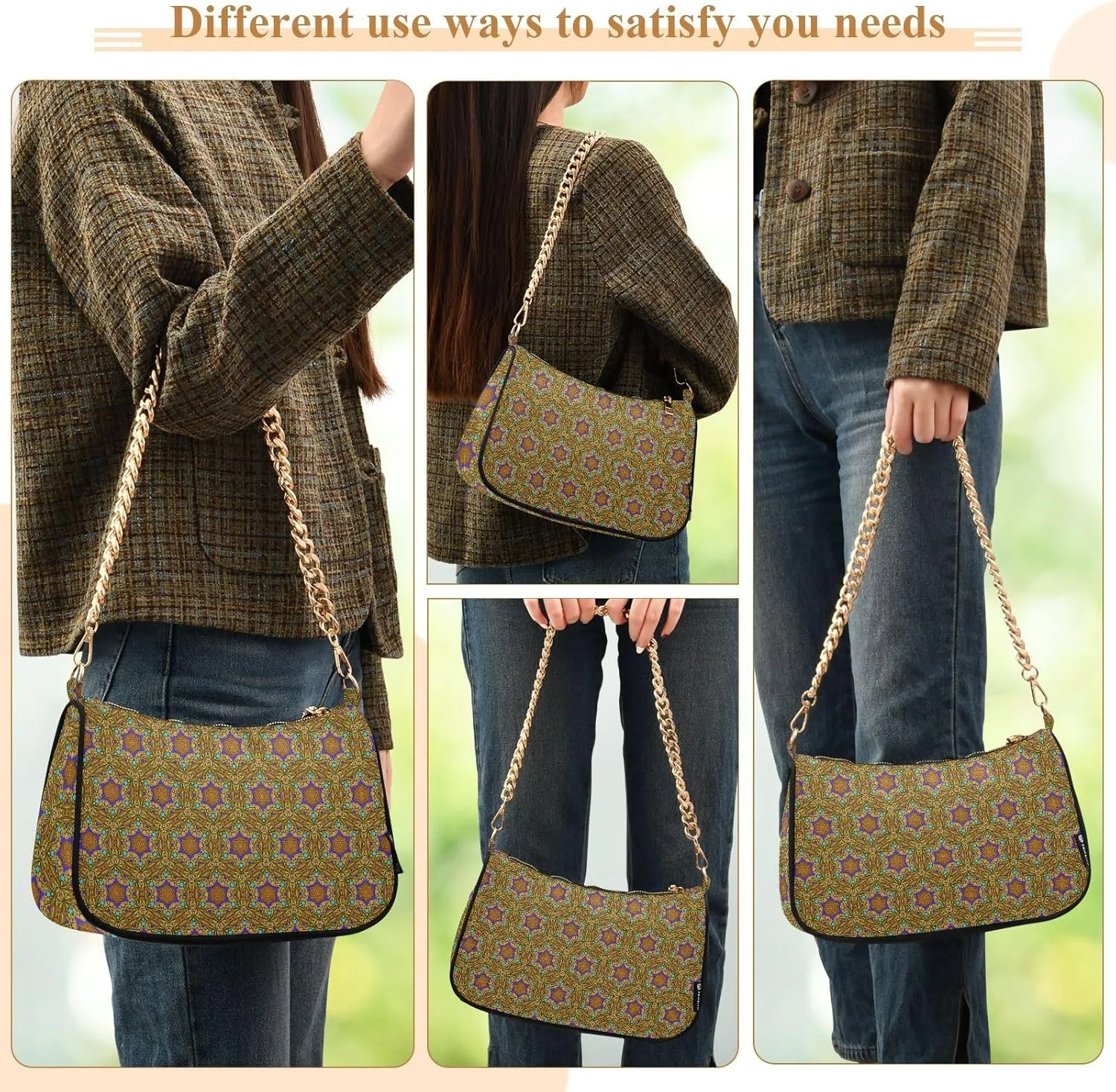 Women's Shoulder Handbags Chain Shoulder Brace for Women Bag Vintage Print Ladies Vacation Handbags Tote Purse,Multi1