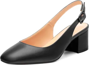 Women's Slingback Low Chunky Heels Square Toe Block Heels for Women Closed Toe Comfortable Casual Wedding Work Pumps 2 Inch