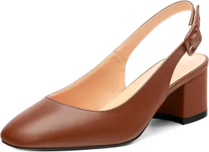 Women's Slingback Low Chunky Heels Square Toe Block Heels for Women Closed Toe Comfortable Casual Wedding Work Pumps 2 Inch