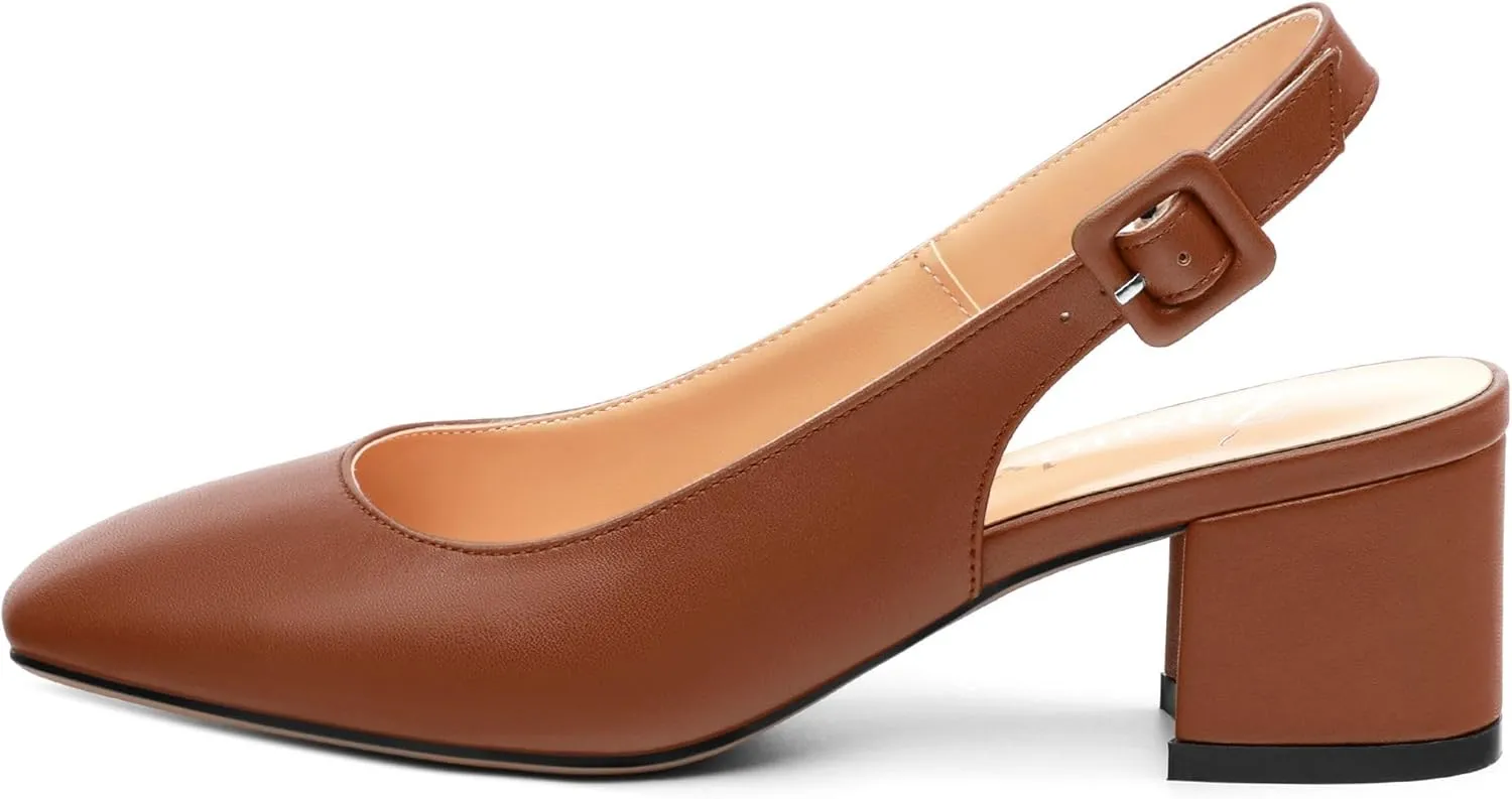 Women's Slingback Low Chunky Heels Square Toe Block Heels for Women Closed Toe Comfortable Casual Wedding Work Pumps 2 Inch