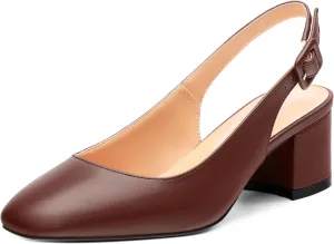 Women's Slingback Low Chunky Heels Square Toe Block Heels for Women Closed Toe Comfortable Casual Wedding Work Pumps 2 Inch
