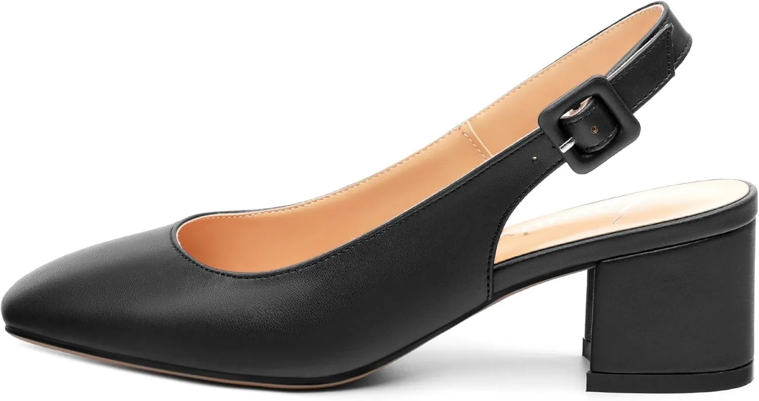 Women's Slingback Low Chunky Heels Square Toe Block Heels for Women Closed Toe Comfortable Casual Wedding Work Pumps 2 Inch