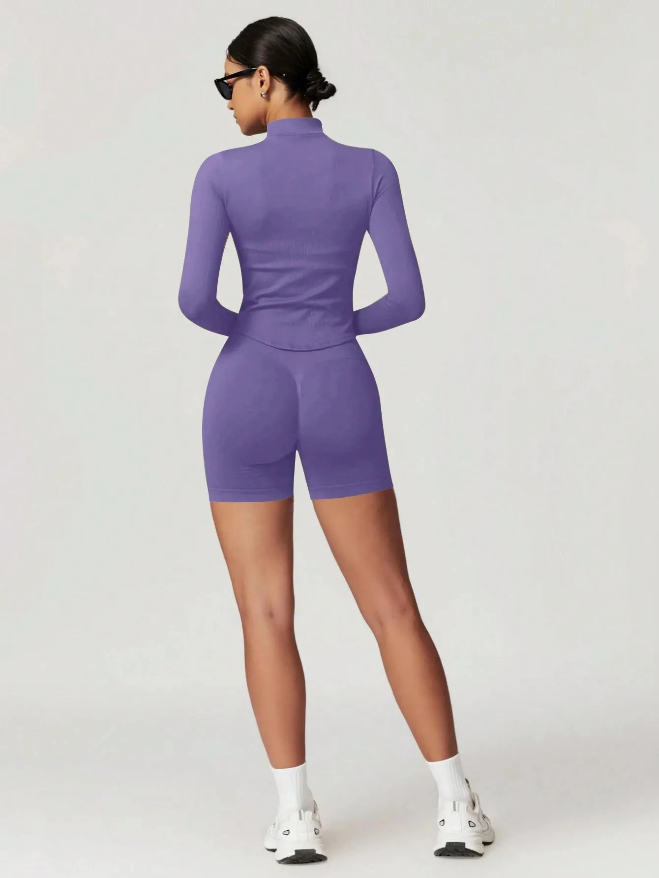 Women's Standing Collar Zipper Long Sleeve Yoga Jacket Tight Fit Quick Dry Yoga Clothing Outdoor Fitness Sports Tops Jacket Suitable For Fitness Workout Wear Fall