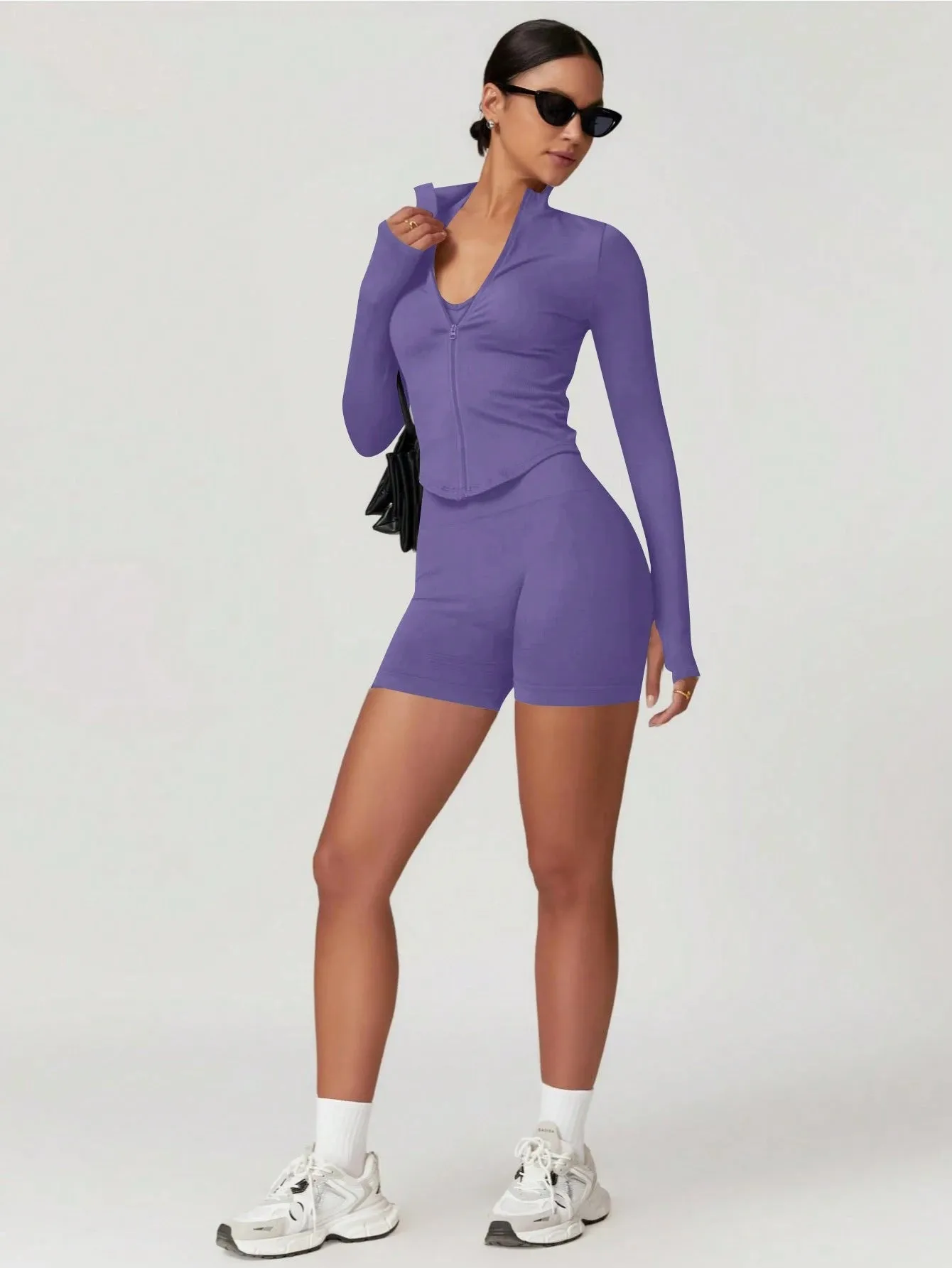 Women's Standing Collar Zipper Long Sleeve Yoga Jacket Tight Fit Quick Dry Yoga Clothing Outdoor Fitness Sports Tops Jacket Suitable For Fitness Workout Wear Fall