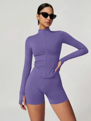 Women's Standing Collar Zipper Long Sleeve Yoga Jacket Tight Fit Quick Dry Yoga Clothing Outdoor Fitness Sports Tops Jacket Suitable For Fitness Workout Wear Fall