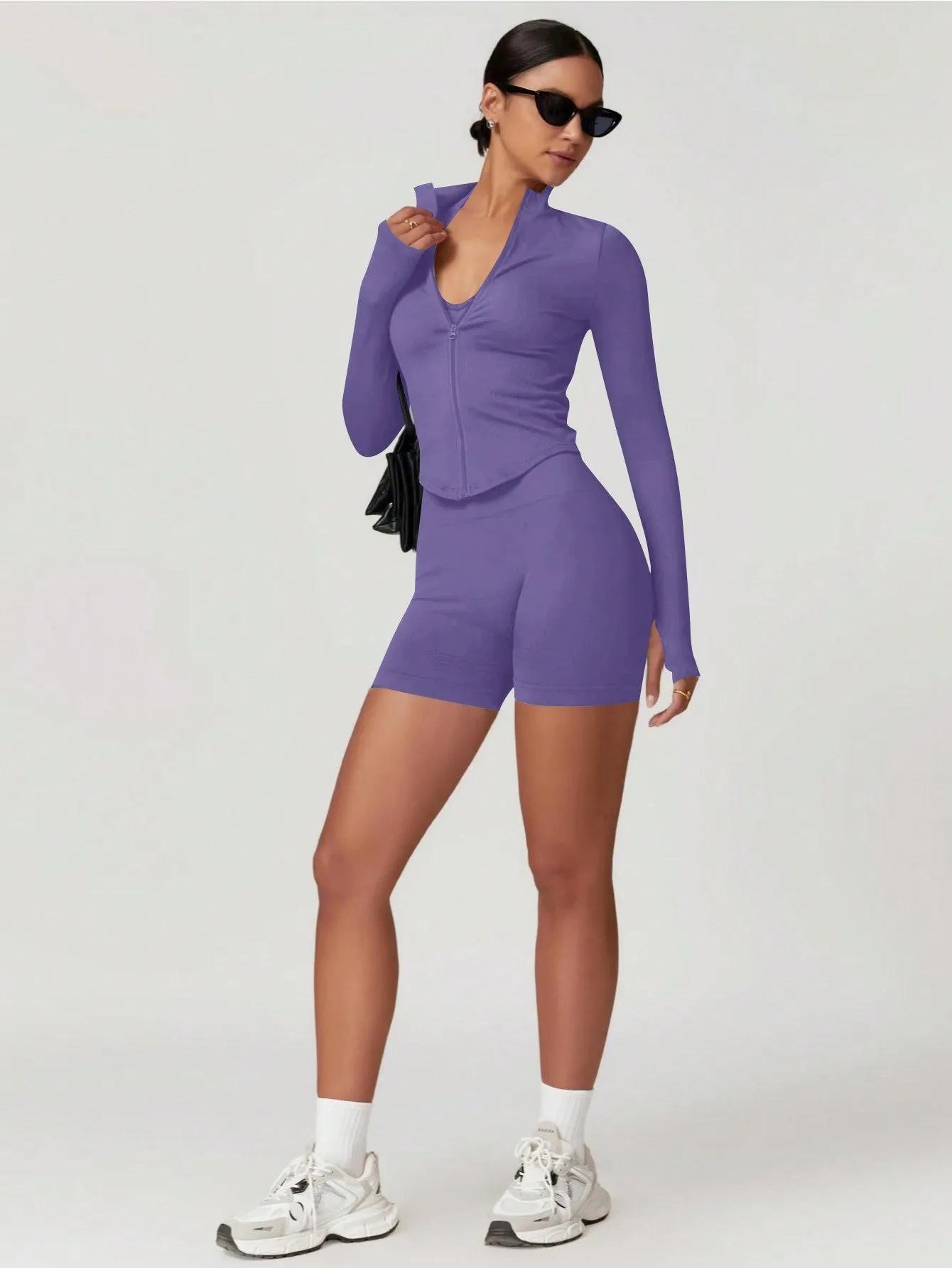 Women's Standing Collar Zipper Long Sleeve Yoga Jacket Tight Fit Quick Dry Yoga Clothing Outdoor Fitness Sports Tops Jacket Suitable For Fitness Workout Wear Fall