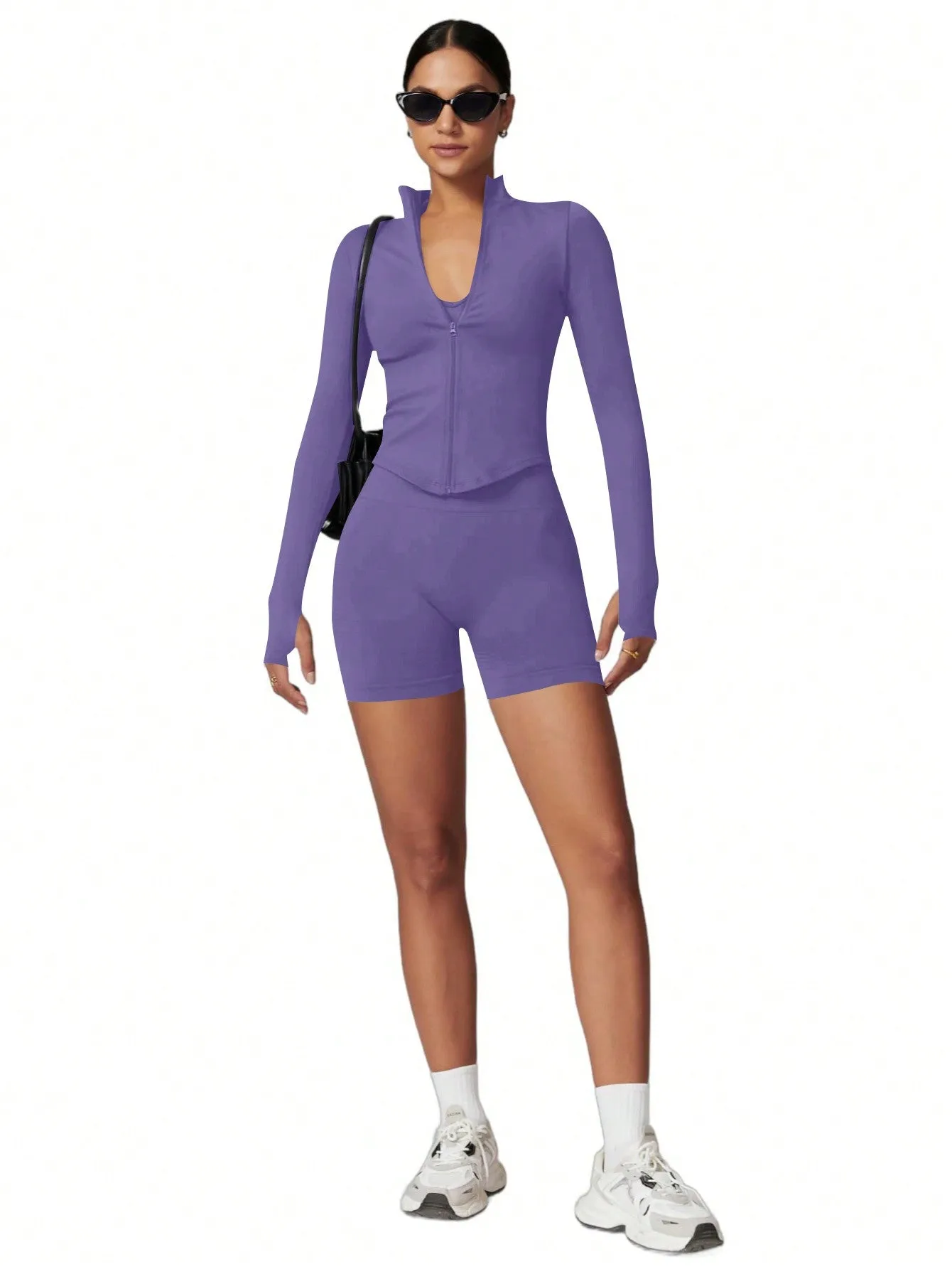 Women's Standing Collar Zipper Long Sleeve Yoga Jacket Tight Fit Quick Dry Yoga Clothing Outdoor Fitness Sports Tops Jacket Suitable For Fitness Workout Wear Fall