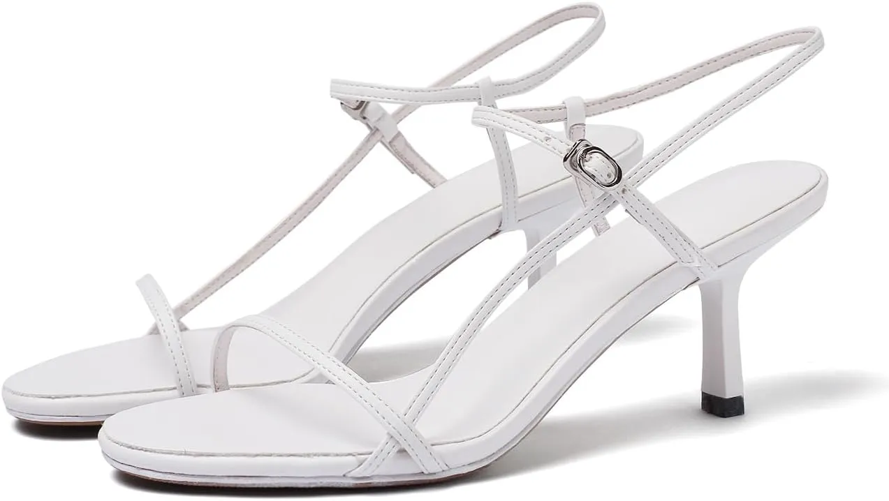 Women's Strappy Sandals Open Toe Ankle Strap Kitten Heels Minimalist Summer Slingback Dress Shoes