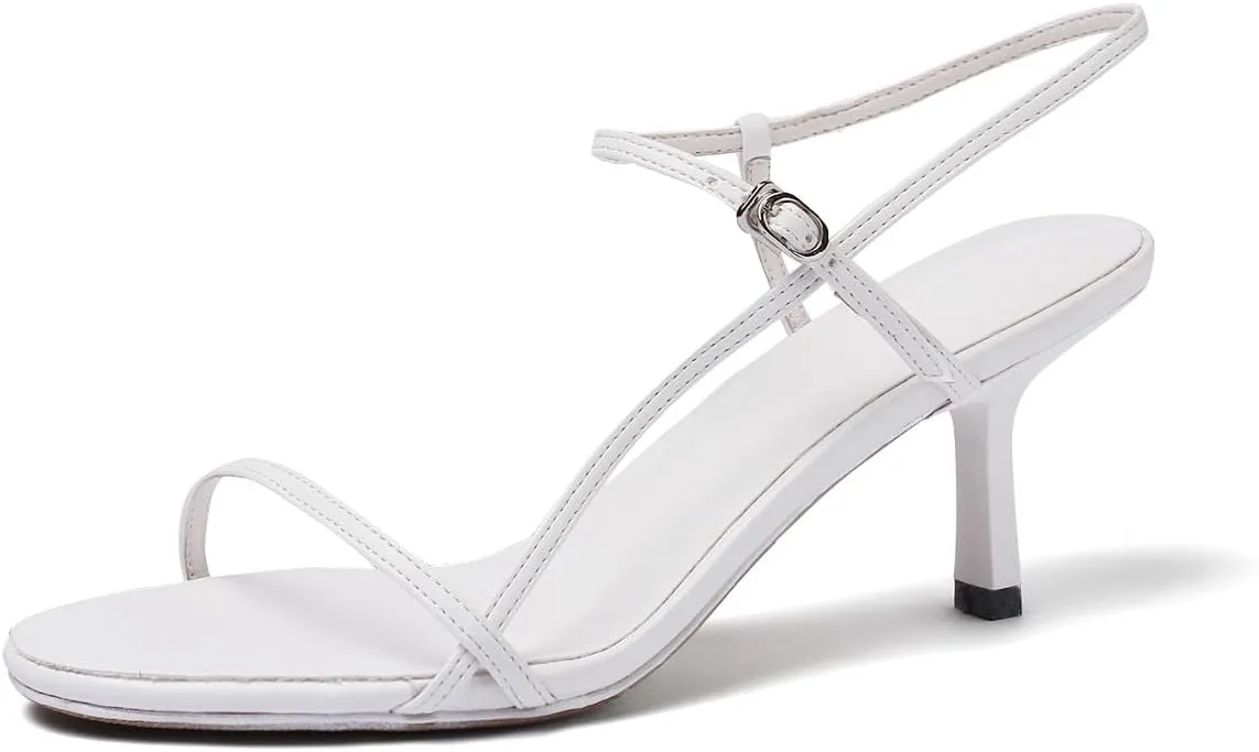 Women's Strappy Sandals Open Toe Ankle Strap Kitten Heels Minimalist Summer Slingback Dress Shoes