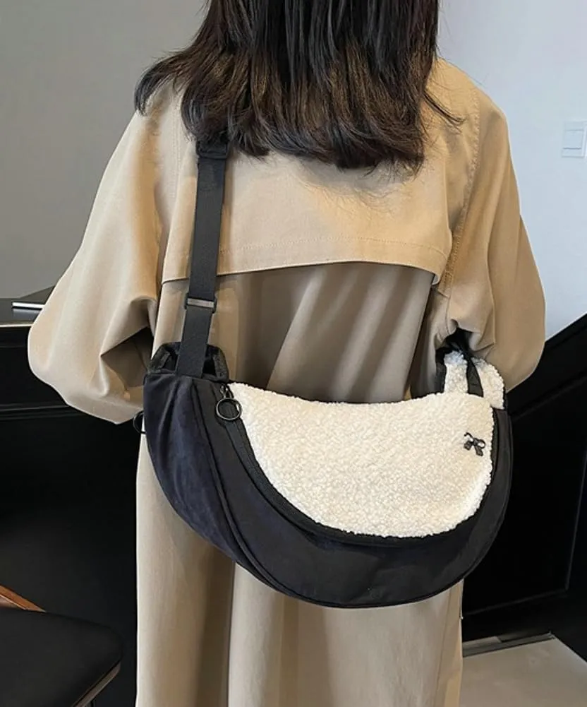 Womens Stylish Plush Dumpling Purse Large Crossbody Shoulder Bag Adjustable Strap Cute Furry Tote Handbags