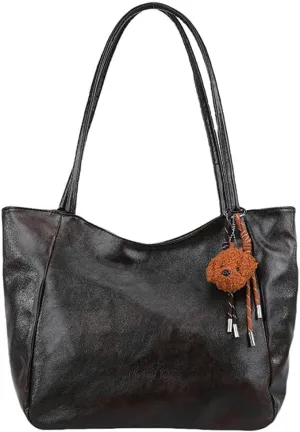 Womens Tote Bags Vintage Top Handle Satchel Handbags Vegan Leather Tote Bag with Cute Pendant Shoulder Purse