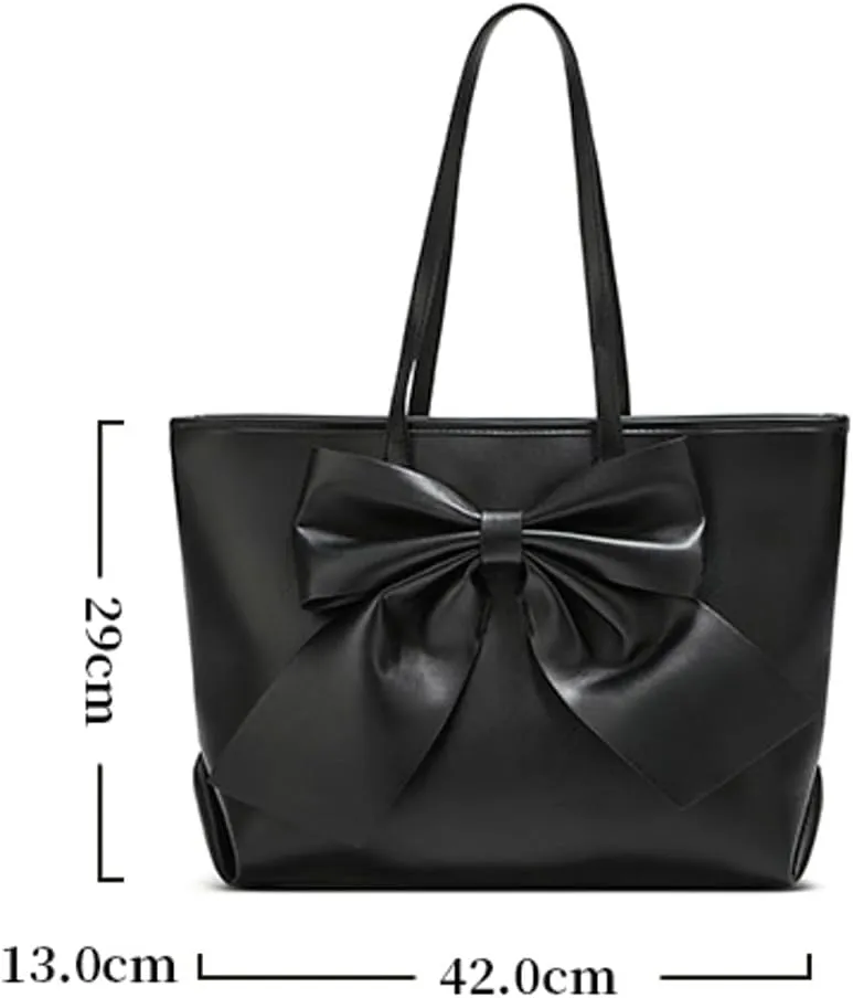Women's Vegan Leather Shoulder Bag Large Tote Purse Cute Bow Handbags Trendy Working Top Handle Satchel