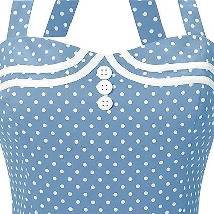 Women's Vintage Polka Dot Halter Dress 1950s Retro Audrey Hepburn Style Dress Summer Swing Prom Cocktail Outfit