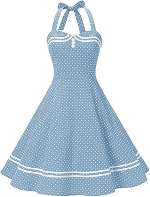 Women's Vintage Polka Dot Halter Dress 1950s Retro Audrey Hepburn Style Dress Summer Swing Prom Cocktail Outfit