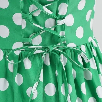 Women's Vintage Polka Dot Halter Dress 1950s Retro Audrey Hepburn Style Dress Summer Swing Prom Cocktail Outfit