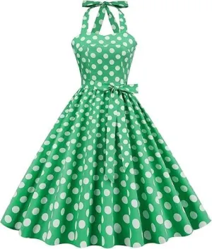 Women's Vintage Polka Dot Halter Dress 1950s Retro Audrey Hepburn Style Dress Summer Swing Prom Cocktail Outfit