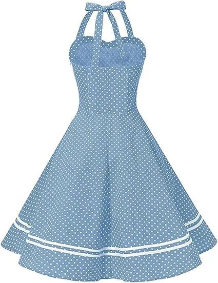 Women's Vintage Polka Dot Halter Dress 1950s Retro Audrey Hepburn Style Dress Summer Swing Prom Cocktail Outfit