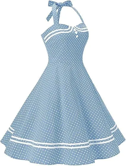 Women's Vintage Polka Dot Halter Dress 1950s Retro Audrey Hepburn Style Dress Summer Swing Prom Cocktail Outfit