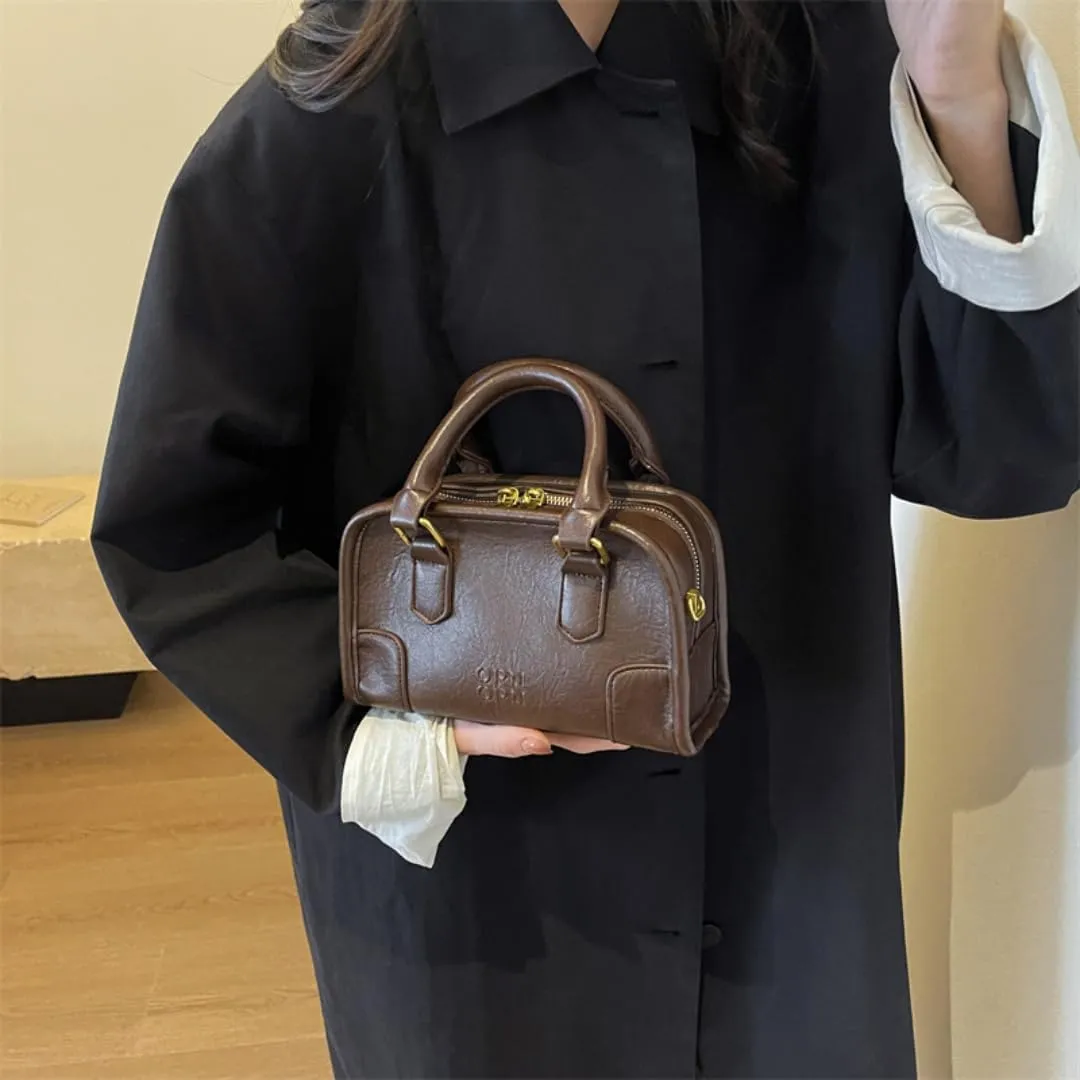 Women's Vintage Square Bag Soft Leather Shoulder Handbags Elegant Crossbody Bag