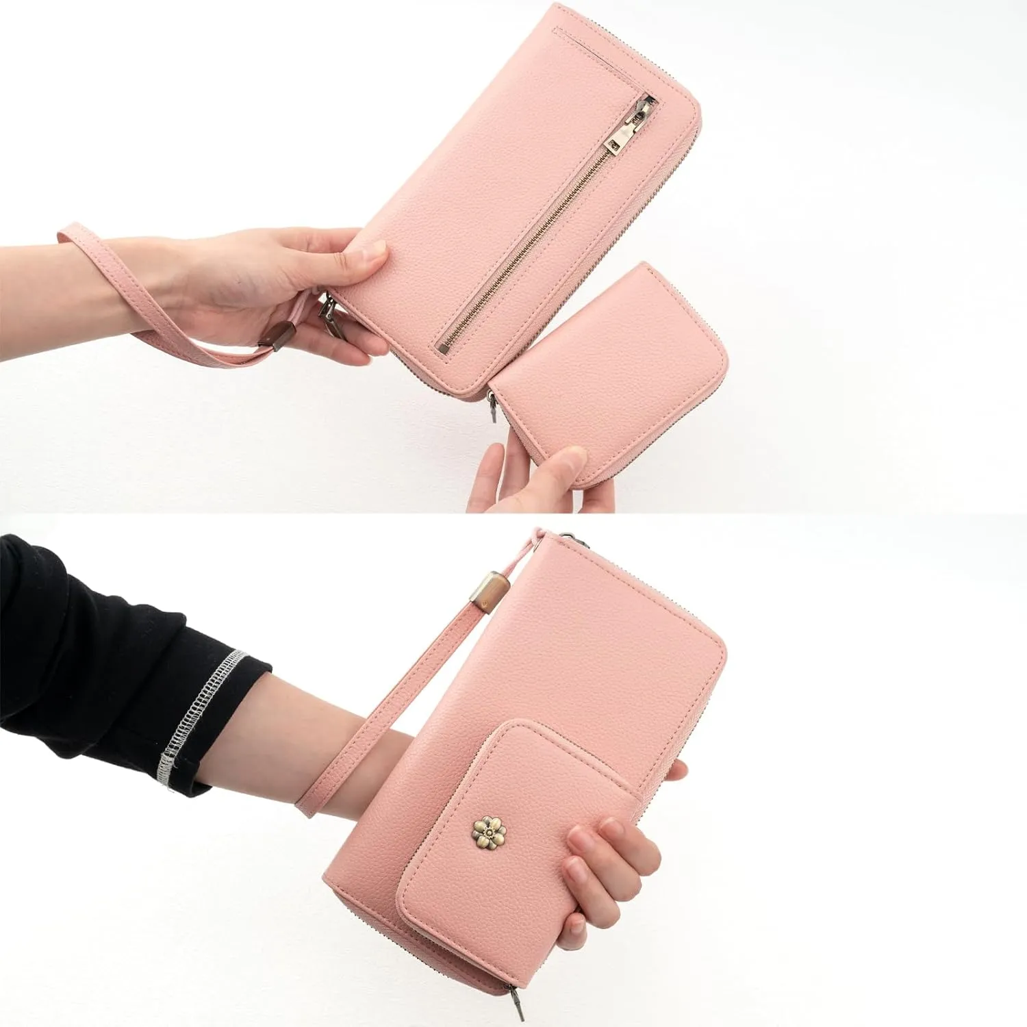 Women's Wallet RFID Blocking Leather Zip Around Large Capacity Card Holder Ladies Phone Clutch Long Purse Wristlet
