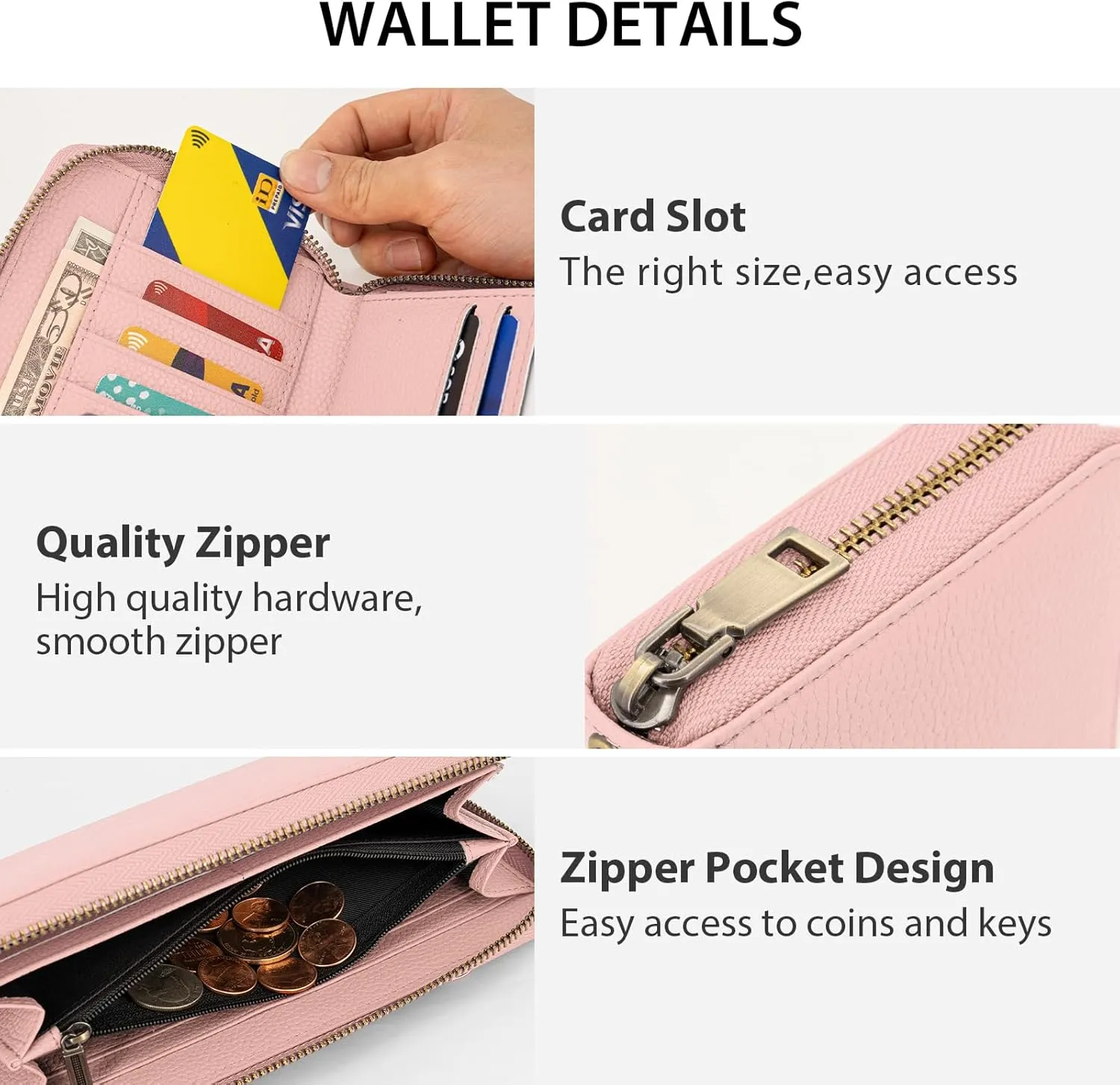 Women's Wallet RFID Blocking Leather Zip Around Large Capacity Card Holder Ladies Phone Clutch Long Purse Wristlet