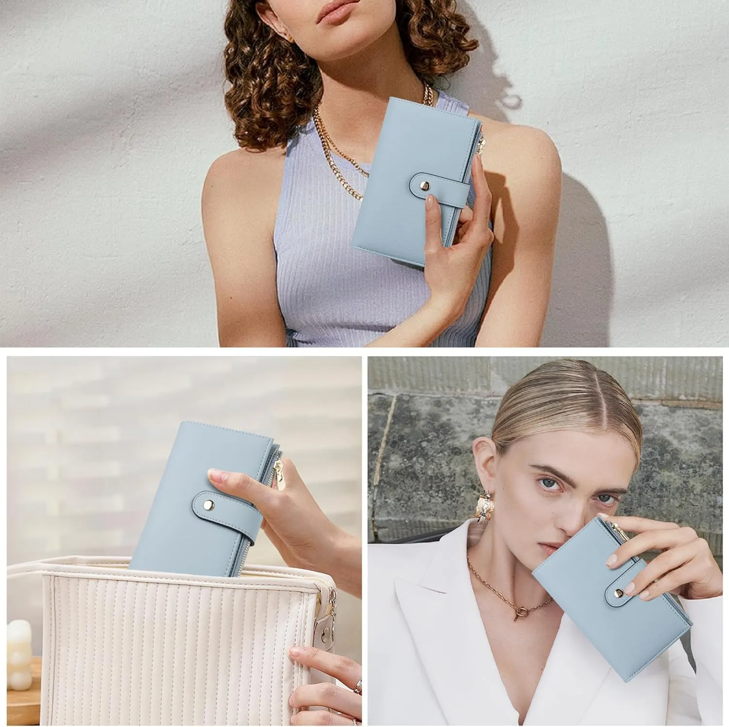 Womens Wallet RFID Blocking Vegan Leather Trifold Clutch Credit Card Holder Ladies Travel Wallet Purse with Pen Holder