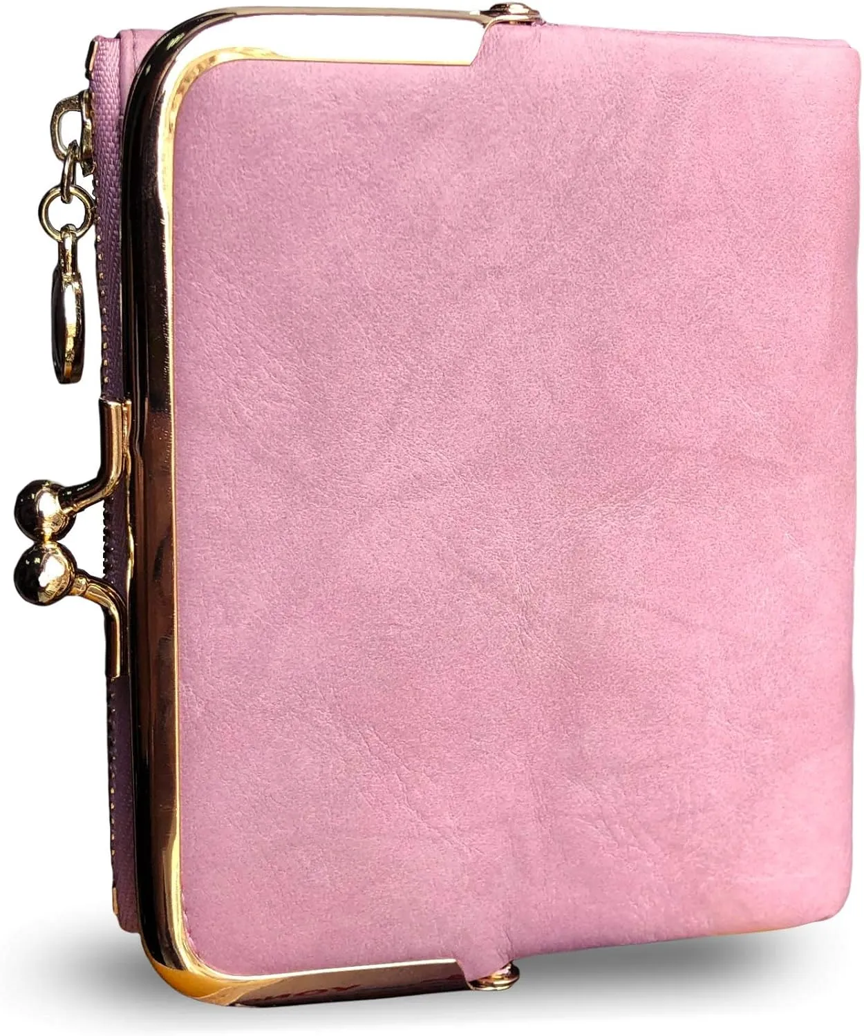 Womens Wallet Small Bifold Rfid Ladies Mini Vintage Coin Purse With Zipper and Kiss Lock (Pink)