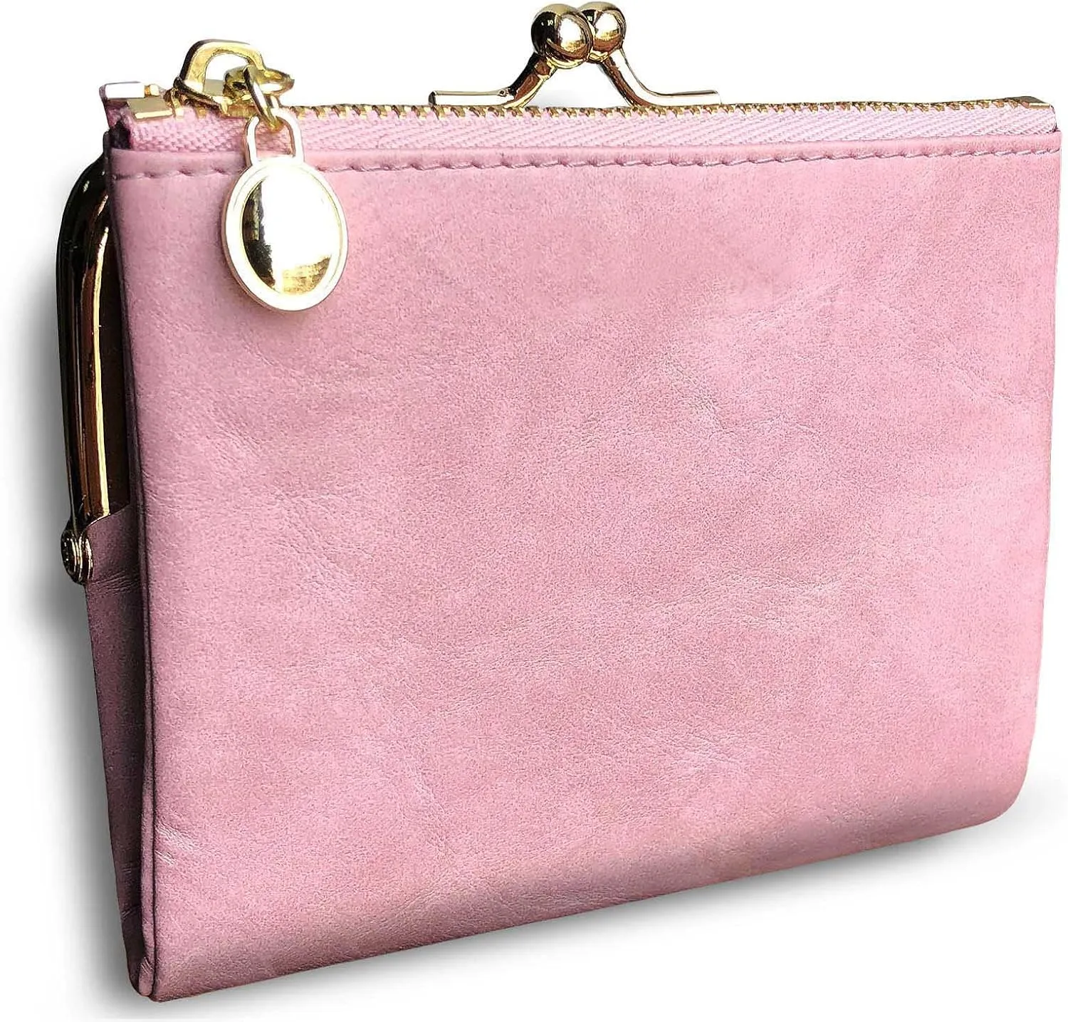 Womens Wallet Small Bifold Rfid Ladies Mini Vintage Coin Purse With Zipper and Kiss Lock (Pink)