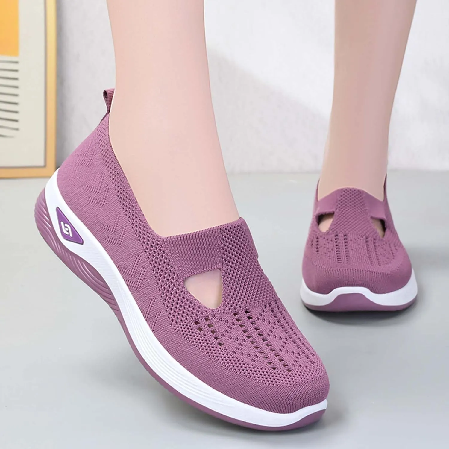 Women's Woven Orthopedic Breathable Soft Shoes Arch Support, Anti-Skid Sports Shoes