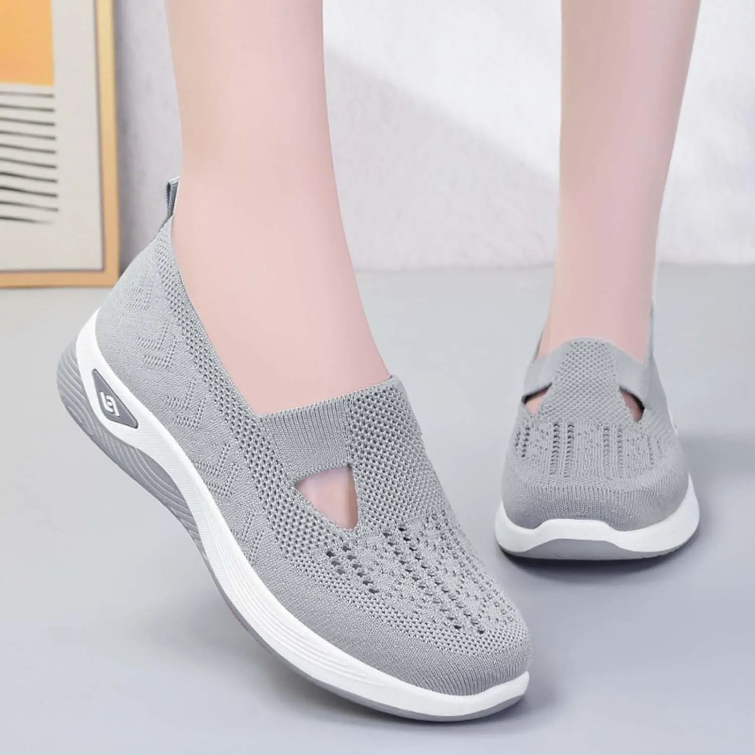 Women's Woven Orthopedic Breathable Soft Shoes Arch Support, Anti-Skid Sports Shoes