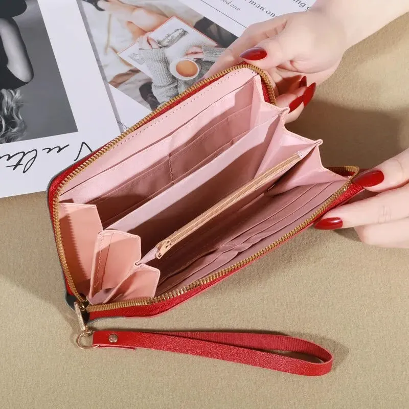 Women's Zipper Wallet with Color Contrast Tassel