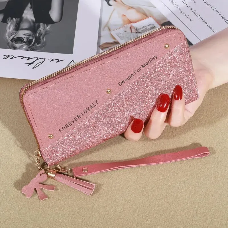 Women's Zipper Wallet with Color Contrast Tassel
