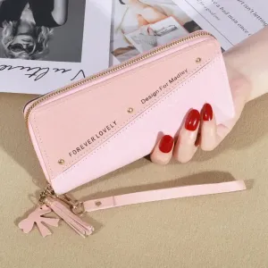 Women's Zipper Wallet with Color Contrast Tassel