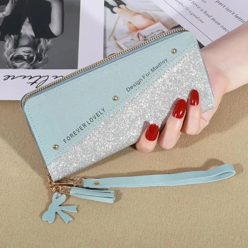 Women's Zipper Wallet with Color Contrast Tassel