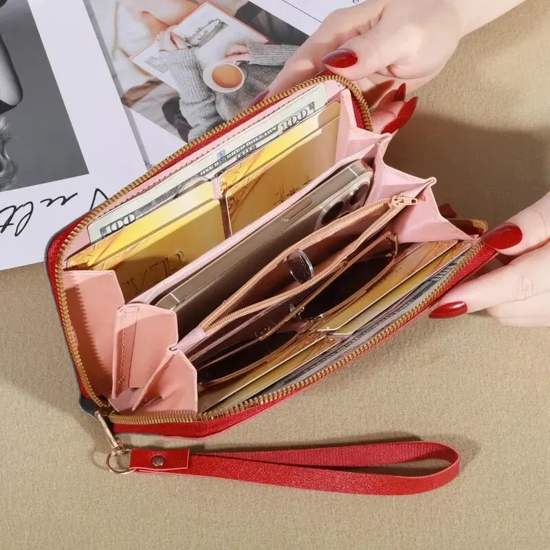 Women's Zipper Wallet with Color Contrast Tassel