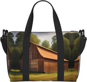Wooden Barn Countryside Print Versatile Gym Sports Bag,Companion For Your Journeys And Fitness Routines