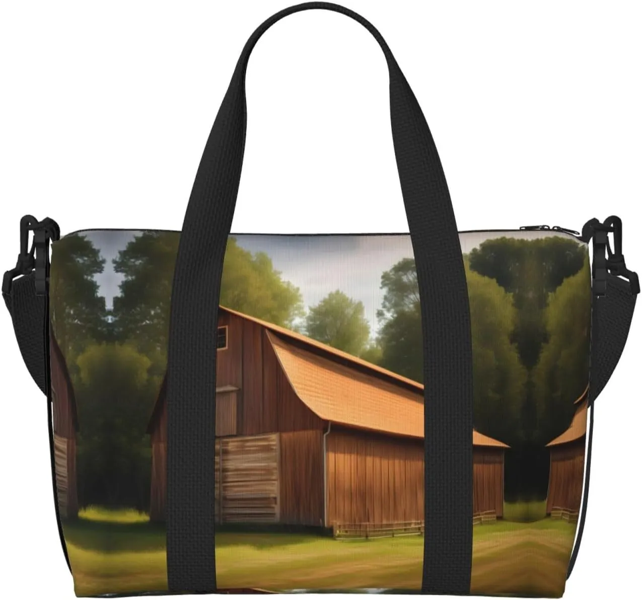 Wooden Barn Countryside Print Versatile Gym Sports Bag,Companion For Your Journeys And Fitness Routines